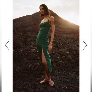 Green Zara Linen Midi Dress